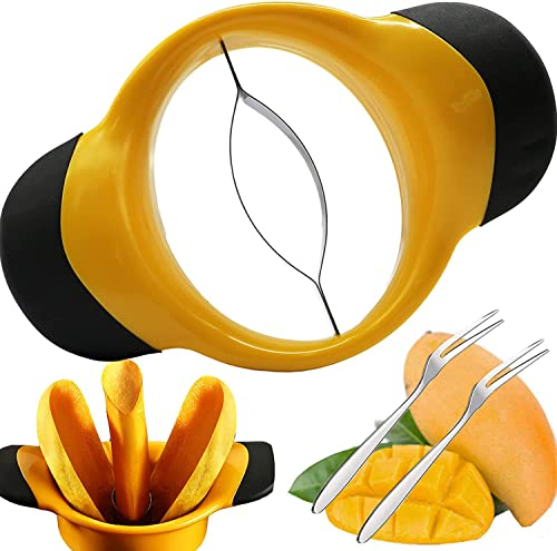 Sturdy Mango Slicer, Pit Remover Tool, Mango Splitter, Fruit Slicer Cutter Pitter, Mango Divider with Ergonomic Rubber Grip Handle, Easy Remove Pit and Divide