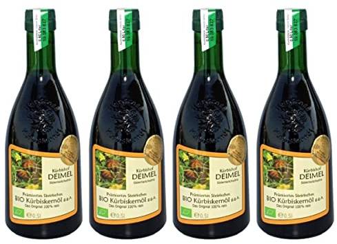 Kürbishof DEIMEL Steiermark/Austria - Offerta di risparmio 4 x 500 ml di olio di semi di zucca biologico della Stiria