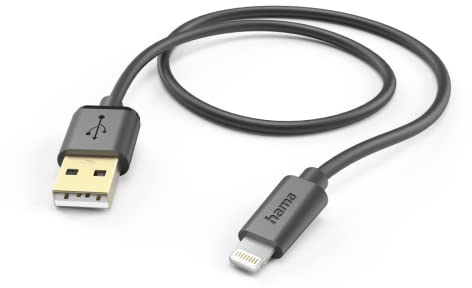 Hama Ladekabel USB A auf Lightning (iPhone Ladekabel, Lightning Kabel, iPhone 14 13 12 11 Pro Max Plus mini SE XS Max XR X 8 7, iPad Pro Air mini, iPod, MFI zertifiziert, vergoldet, 1,5m) schwarz