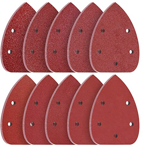 KONGMING Sandpapper, triangulär slipmaskin, kardborreband 5 hål, 100 stycken, korn 40, 60, 80, 100, 120, 180, 240, 320, 400, 600 slipblad för detaljslipmaskin