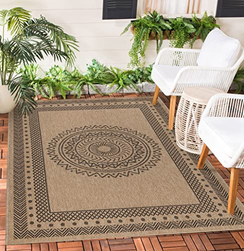 Teppium Outdoor Teppich Wetterfest 80 x 150 cm Natur Sisal und Jute Optik - Küchenläufer Waschbar rutschfest, Wasserfest, Boho Design, Pflegeleicht - Ideal für Balkon, Terassen, Garten, Camping
