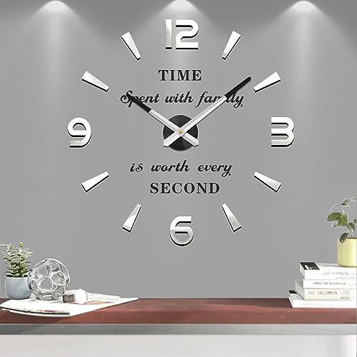 Vangold Orologio da Parete Moderno Grande orologio da Parete Senza Cornice con Specchio 3D Adesivo fai da te per Decorare la Parete Vuota di Casa