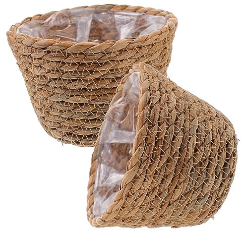 BESPORTBLE 2pièces Lot de Paniers à Fleurs Paille Tressée Panier De Jardinière pour Plantes Intérieur Design Rustique