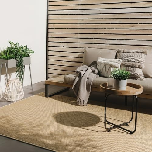 benuta Basic Alfombra Exterior Iowa - Beis 200x300 cm - Estilo Yute Boho - Resistente al Clima y UV para balcón, terraza, jardín, Cocina y Sala - Duradera y Robusta - También Apta para Interiores