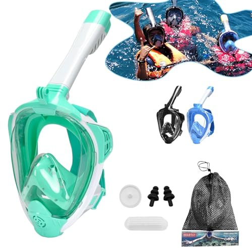 HLC Full Face Snorkel Mask for Adults & Kids: 180° Panoramic View Snorkeling Mask with Dry Top System, Anti-Fog & Anti-Leak Design, Camera Mount – Perfect Snorkeling Gear for Underwater Adventures