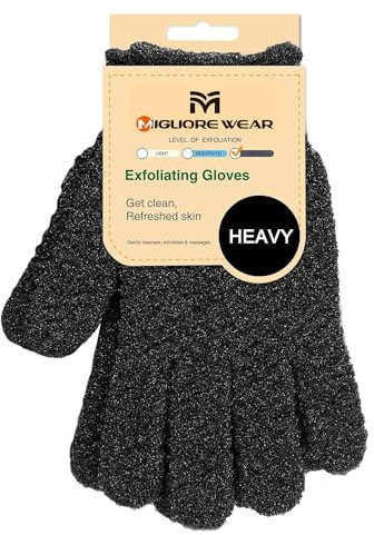 Migliore Wear Exfoliating Wash Gloves, Shower Scrub Gloves/Loofah, Natural Fibre Bath Gloves for Spa, Massage, Body Scrub Exfoliator, Dead Skin Remover with Hanging Loop(Heavy)