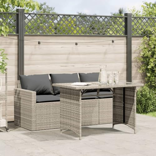 Faroom Gartensofa Rattan Balkon Sofa 3 Sitzer mit Tisch Lounge Sofa Outdoor Rattansofa 3er Balkon Lounge Klein Balkonmöbel Couch Gartenlounge Gartenmöbel Polyrattan Hellgrau