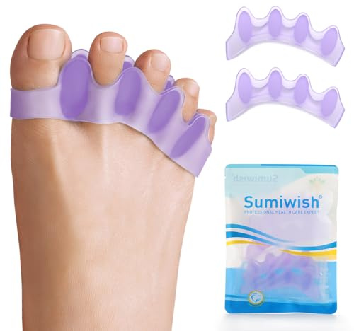 Sumiwish Toe Separators & Toe Spacers - 4 Pairs (Lavender) - Soft Toe Straighteners for Bent Toes - Silicone Toe Separators for Overlapping Toes, Plantar Fasciitis, Hammer Toes & Claw