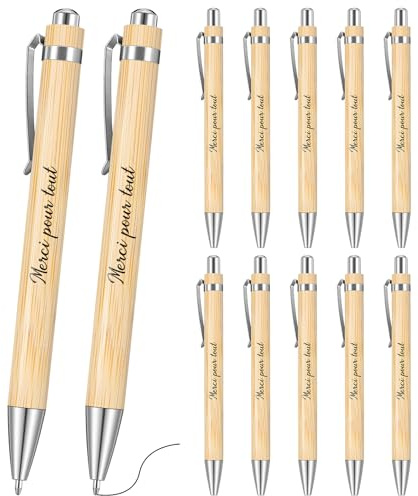 Clabby 10 Pièces Stylo à Bille Rétractable en Bois Gravé - Merci pour Tout - Cadeau de Remerciement pour Professeur, Collègue et Personnel