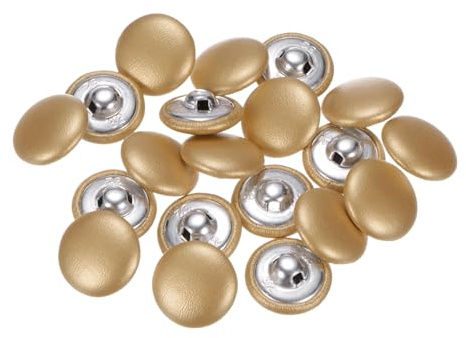 HARFINGTON 20pcs 32L Leather Covered Button 20mm Metal Shank Round Sewing Buttons for Bridal Suits Dress Blouses Sewing Craft, Gold Tone