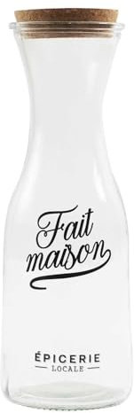 HOME DECO FACTORY - KA5963 Carafe en Verre - Couvercle en Liège - Conçu pour Toutes Vos Boissons - Capacité 1L - Dimensions 28,2 x 9,7 x 9,7 cm - Couleur Blanc et Noir