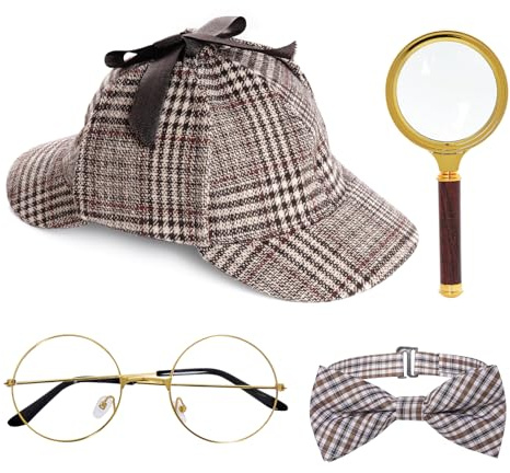 HOVEOX 4 Pieces Detective Costume Set Detective Hat Costume for Halloween (Classic)