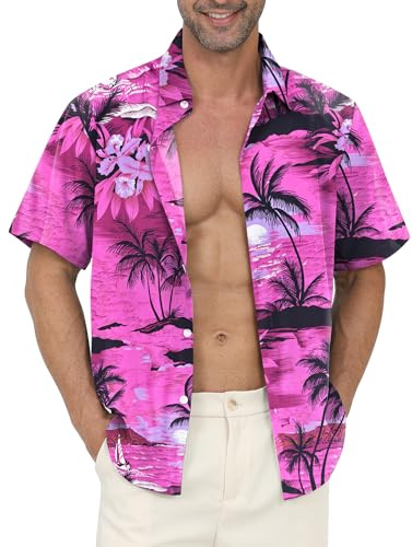 Gavliuu Hawaii-skjorta för män, herrskjorta i Hawaii-stil, casual fritidsskjorta med blommönster och korta ärmar