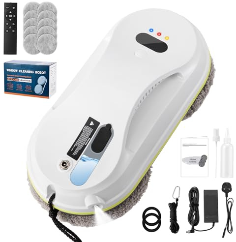 VeftBltrem robot window cleaner, 5600Pa Intelligent Window Cleaning Robot, 3 Cleaning Modes, Multiple Safety System,Edge Detection,Glass Cleaners for High-Rise Windows Ceiling, Outdoor Indoor (C)