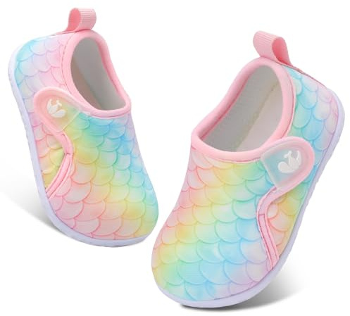 JIASUQI Baby Shoes Boys Girls Breathable First Walking Shoes Infant Soft Sneakers Crib Shoes Lightweight Slip On Shoes(PinkBlue Scale,6-12 Months)