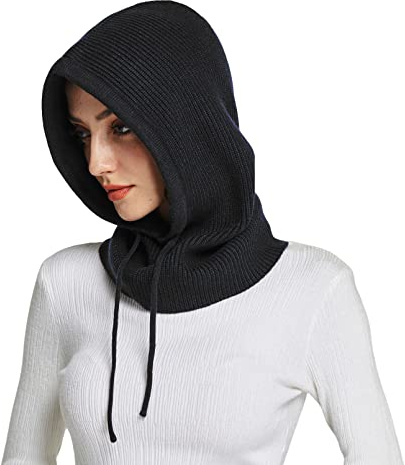Facecozy Cappelli Invernali, Caldo Sciarpa con Cappellini, Passamontagna Invernale, Berretti in Maglia con Coulisse per Donna (Nero)