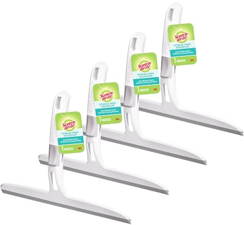 Scotch-Brite Dual Blade Squeegee, Safe on Mirrors, Glass Shower Doors, Windows and More, 4 Count