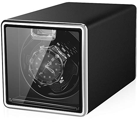 POUILLA Metal Matt Finish Automatic Single Watch Winder Black with Quiet Mabuchi Motor SE0179
