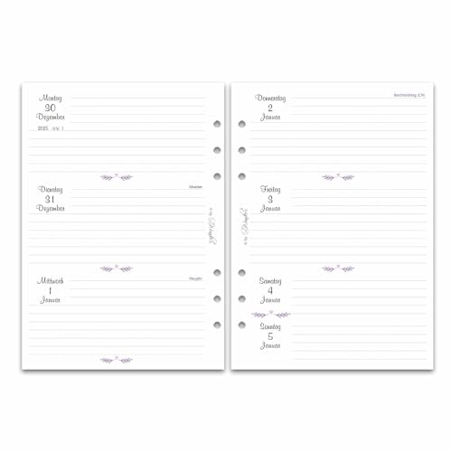 SinnWunder® Kalendereinlage 2025 Größe Din A5 – 1 Woche auf 2 Seiten – Für 6-Ringplaner - VintageSinn