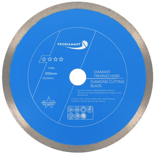 PRODIAMANT F702 Disque diamanté professionnel 200 mm x 22,23 mm - pour carrelage, grès cérame et pierre naturelle, coupe précise sans éclats, pour scies de table