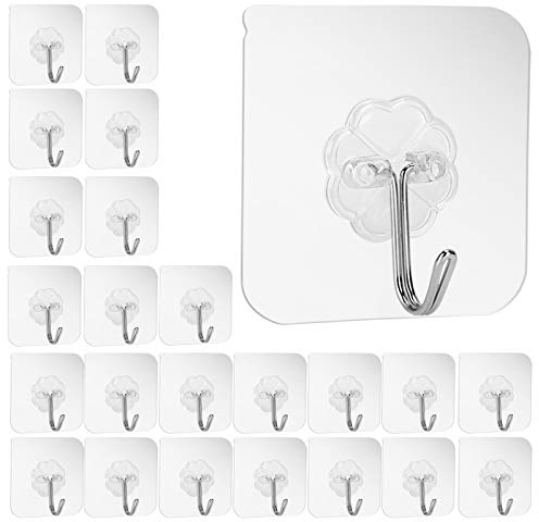 24 Pack ganci adesivi da parete senza chiodi 5.9 kg (massimo) trasparenti riutilizzabili senza soluzione di continuità impermeabili e resistenti all'olio per bagno cucina tovagliolo