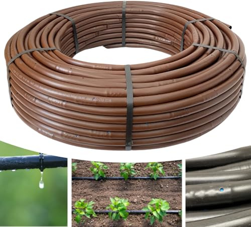 Ala Gocciolante ø 16 mm Passo 30 cm con Gocciolatore Doppio Foro, Rotolo da 100 mt, Tubo In Polietilene per Irrigazione a Goccia, Marrone - Orto Facile