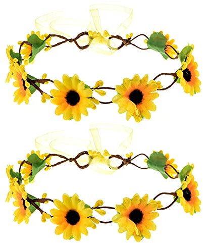 FSSTUD 2 Stück Sonnenblume Stirnband Haarkranz Blumenkranz Blumenkrone Haarband Haarschmuck für Damen Mädchen