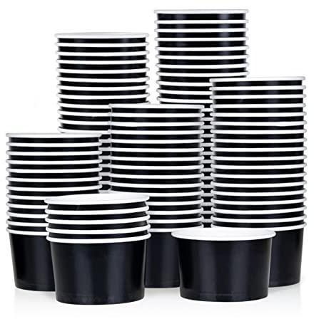 MATICAN Paper Ice Cream Cups, 100-Pack 5.5-oz Disposable Dessert Bowls for Hot and Cold, 5.5-ounce, Black