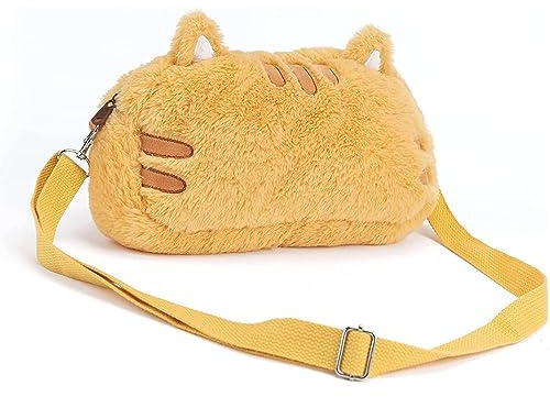 GeekShare Söt kattplyschväska med axelrem, tecknad crossbody axelväska bärväska kompatibel med Nintendo Switch/OLED och andra små tillbehör