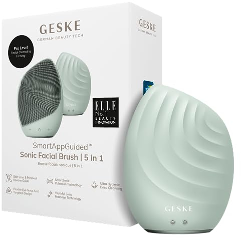 GESKE | SmartAppGuided™ Sonic Facial Brush 5 in 1 | Elektrische Gesichtsreinigungsbürste | Weiche Bürste aus Silikon | Professionelle Gesichtsreinigung | Gesichtsreinigungsgerät | Gesichtsmassagegerät