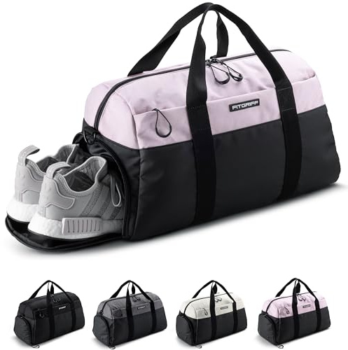 Fitgriff® Bolsa Deporte V2 Mujer y Hombre, con Compartimento para Zapatos y Humeda - Bolso de Gimnasio para Viaje, Entrenamiento - Gym Bag (Negro/Rosa, 56 x 30 x 32 cm (Medium))