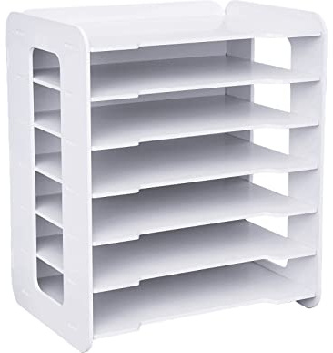 Organizer da scrivania a 7 livelli, in legno, bianco, ufficio, scrivania, scrivania, organizer e accessori per lettere, vassoio di carta, supporto per documenti, per casa, ufficio, scuola, accessori