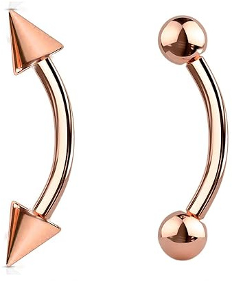 Jewel Barrel 2pc Curved Barbells Eyebrow Bars Daith Rook Helix Ear Body Piercing Jewellery 16G (1.2mm) with 6| 8 |10 | 12mm Length and 3mm Ball & Cone Ends Pair (Rose Gold, 12)