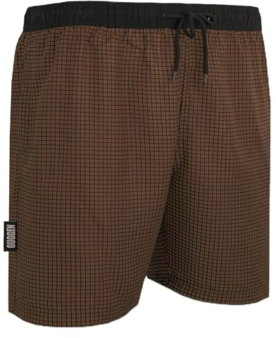 GUGGEN Mountain Costume da bagno da uomo, pantaloncini da bagno ad asciugatura rapida 596, con coulisse, a righe, blu, giallo, marrone, M