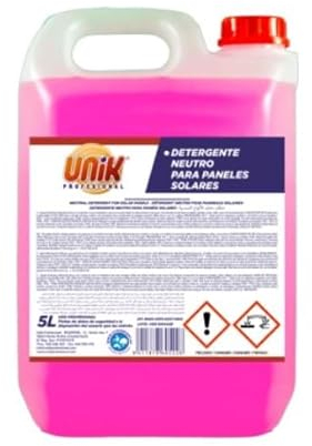 Detergente limpiador neutro paneles placas solares 5 Lt Unik. Caja 2 botellas