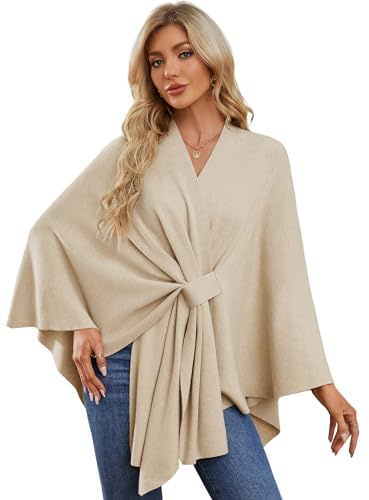 PULI Poncho élégant en tricot pour femme - Ouverture sur le devant - Polyvalent - Avec languette, Barley Twist, taille unique