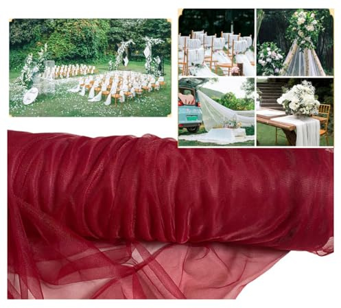 Tessuto in tulle, al metro, 10 m x 160 cm, trasparente, delicato, in tulle, tessuto a rete, per matrimoni, per cerimonie, feste, decorazioni per feste, regali, bordeaux