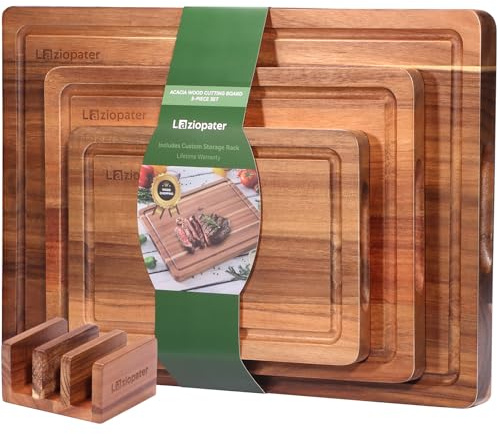 LAZIOPATER Wood Cutting Board Set, 3-Piece Rectangular Boards for Kitchen, 18x12x0.75 Inches, Hand Wash Only (Acacia Wood)