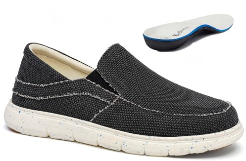 Kelway Mens Slip On Shoes, Arch Support Loafers Orthopedic Casual Boat Shoes/Recycled Outsole/Non-Slip/Breathable/Wide Toe Box Black 10