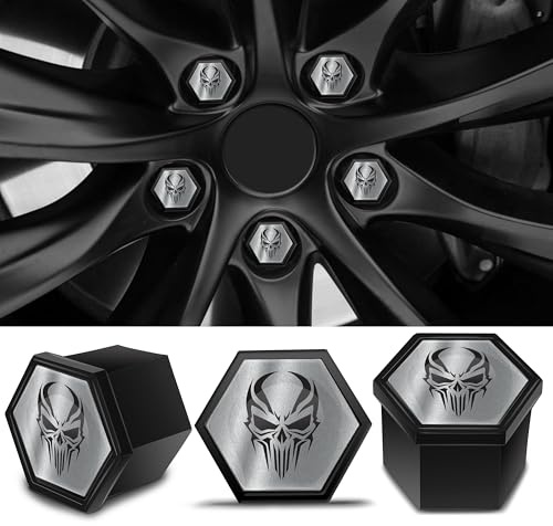 SkinoEu Hjulskruvar, hjulmuttrar, fälglås, muttrar, hjulmutterkåpor hjulskruvkåpor hjulmutterkåpor plastkåpor universal 17 mm silver svart dödskalle NB 18