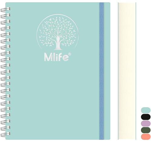 Mlife cuaderno B5 rayado, 300páginas cuaderno espiral,PVC tapa dura con la impresión del árbol de la vida,100g / m² de papel resistente a la tinta,Bolsillos expandibles,17.7x 25cm-azul