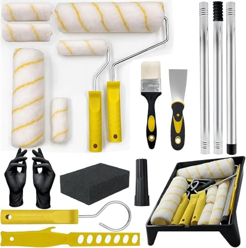 Juego de 14 rodillos de pintura y bandejas, juegos de rodillos de pintura extensibles para decoración de pintura, con pincel de pintura, herramientas de pintura de microfibra para pintar paredes