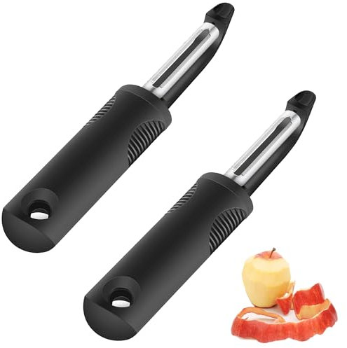 2 Stück Sparschäler Gemüseschäler Kartoffelschäler, Edelstahl Teilmattiert Sparschäler, Universal Schäler mit Edelstahl Blade, Ergonomischer Silikongrif, für Gemüse, Karotten, Obst
