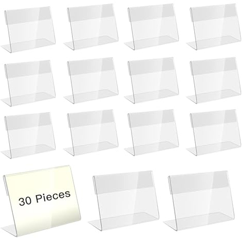 30 soportes para etiquetas acrílicas, para buffet, precios, placas de nombre, expositores, para mesa, acrílico, soporte transparente para tarjetas de visita, para oficina, tienda y supermercado (9 x 6