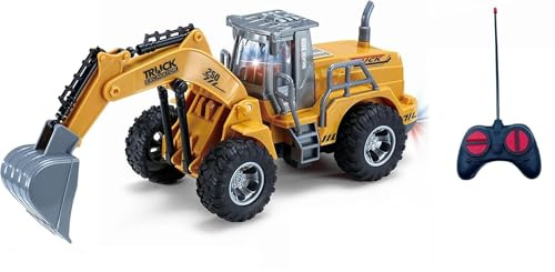 Ruspa Escavatore Giocattolo Radiocomandato RC con Luci LED Mezzi Cantiere Telecomandati Bambini Bulldozer Trattore Scavatrice Ruspa Radiocomandata Mezzi Lavoro Martello Pneumatico Porta Tronchi (D)