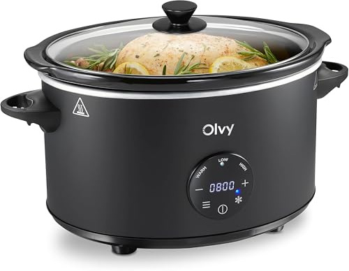 Olvy Mijoteuse 6L PRO Digital avec minuterie, fonction maintien au chaud, fonction décongélation, minuterie 24h, 3 niveaux, préparation des repas familiaux