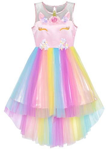 Vestido para niña Flor Unicornio Arco Iris Pageant Princesa Fiesta 10 años