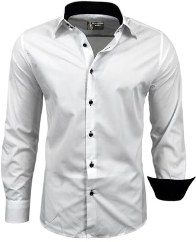Subliminal Mode - Chemise Homme Bicolore uni Manches Longues Coupe Slim Business RN44,M,Blanc