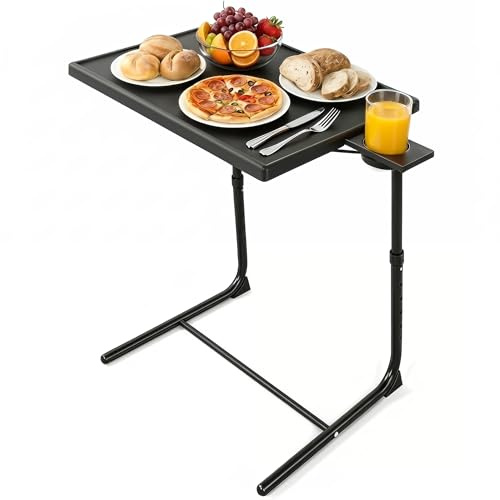 LORYERGO TV Tray - TV Table for Eating, Folding Table Trays with 6 Height & 3 Tilt Angle, TV Tray Table with Removable Cup Holder, Dinner Tray for Eating or Working on Couch, Bed & Office