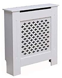 AVC Designs Kensington Radiator Cover Modern MDF Wood White Grey Cross Pattern Living Room Bedroom Hallway Cabinet (Small White)